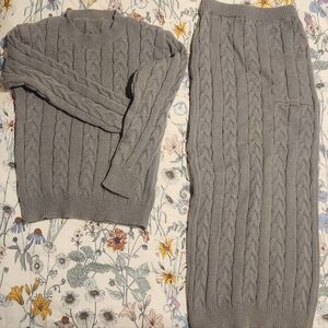 Gray Cable Knit Sweater Set
